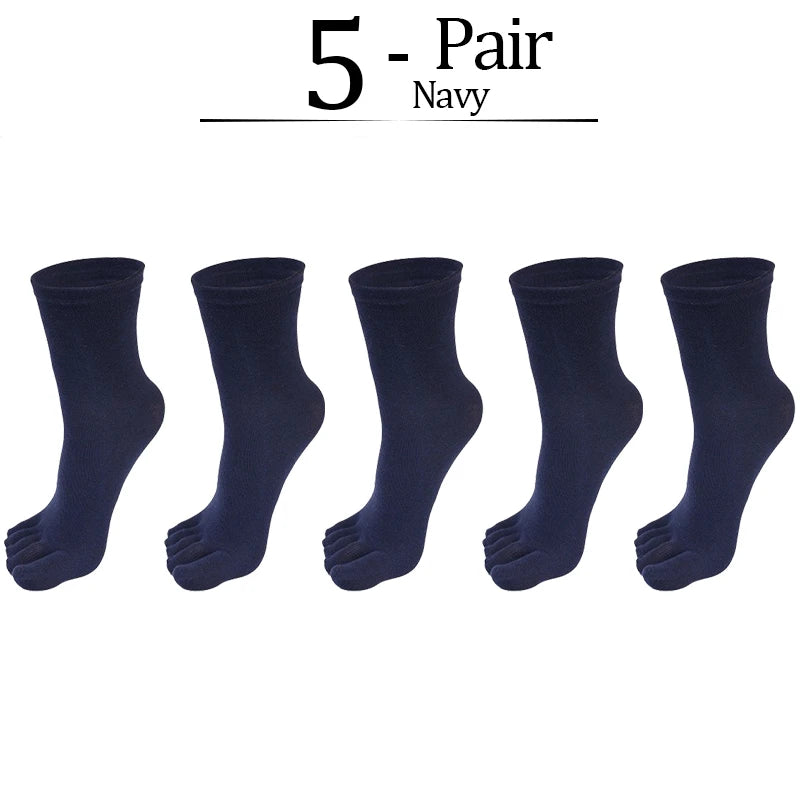 5pairs Casual Five-toe Long Socks Men Sports Sweat Deodorant Separate Fingers Stocking Black White Ankle Cotton Tube Socks