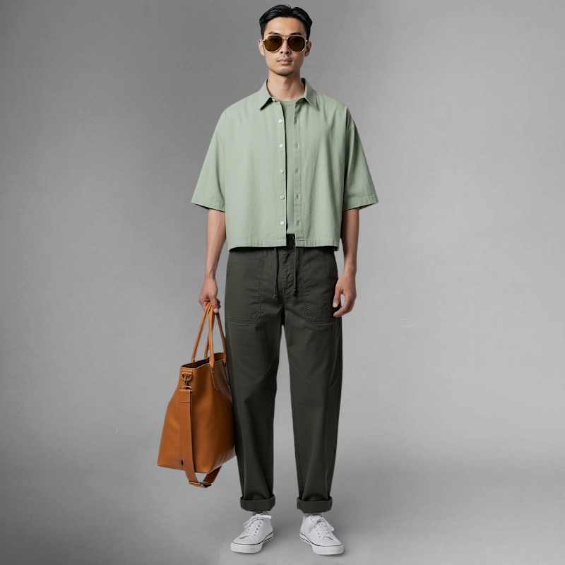 Relaxed elastic waist pants with back cargo pocket