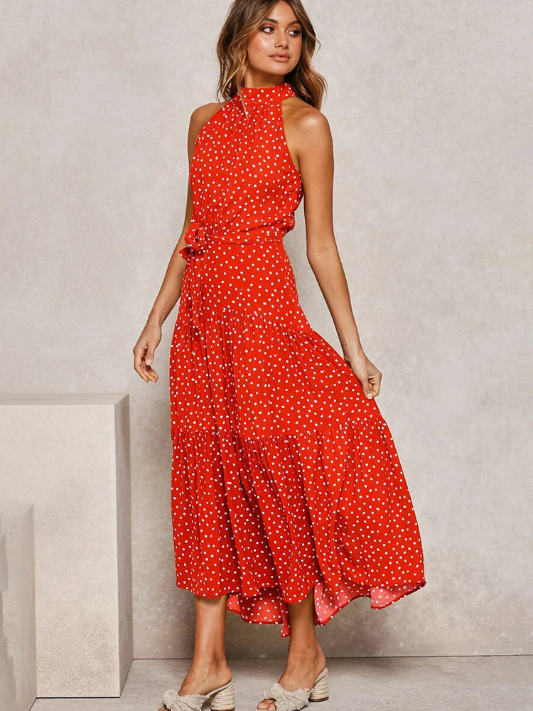 Summer Long Dress Polka Dot Casual Dresses Black Sexy Halter Strapless New 2025 Yellow Sundress Vacation Clothes For Women