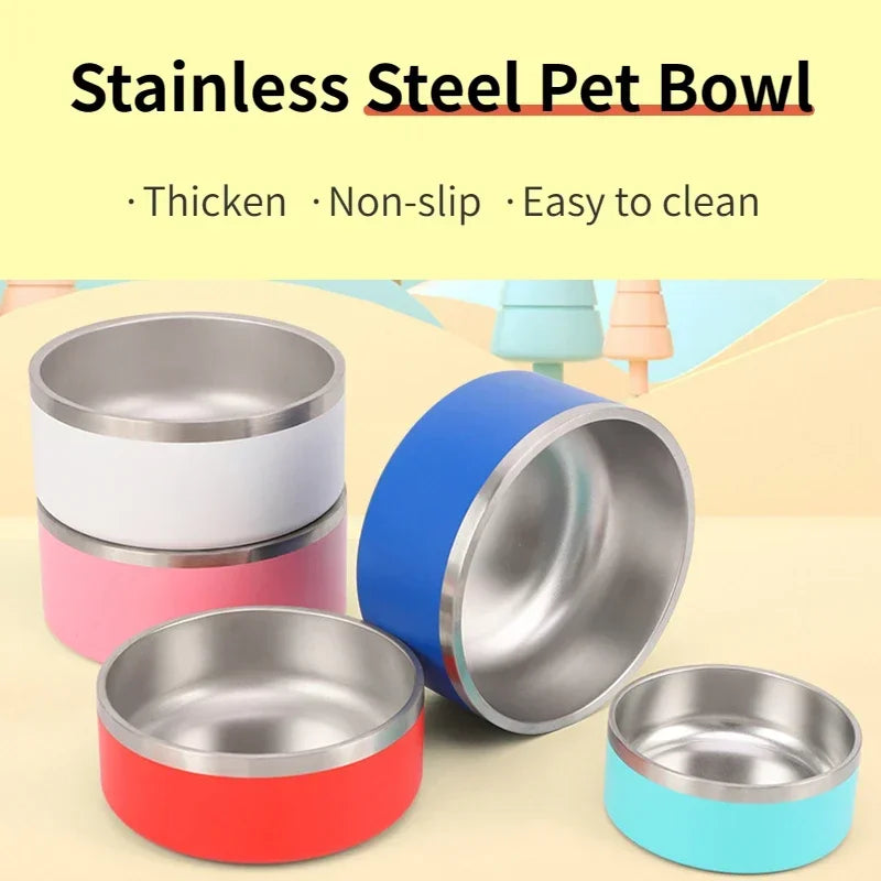 64oz Stainless Steel Round Dogl Cat Bowl Double Vacuum Feeding Pet Bowl Large Capacity Dog Food Water Bowl Dog Accessories Puppy