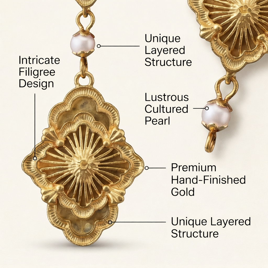 Vintage Gold Filigree Drop Earrings