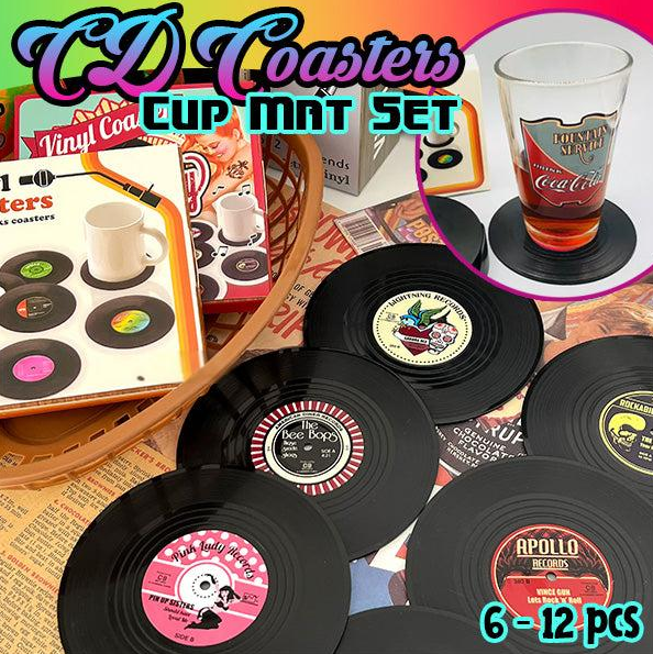 Retro CD Record Coasters Cup Mat Set (6-12PCS)