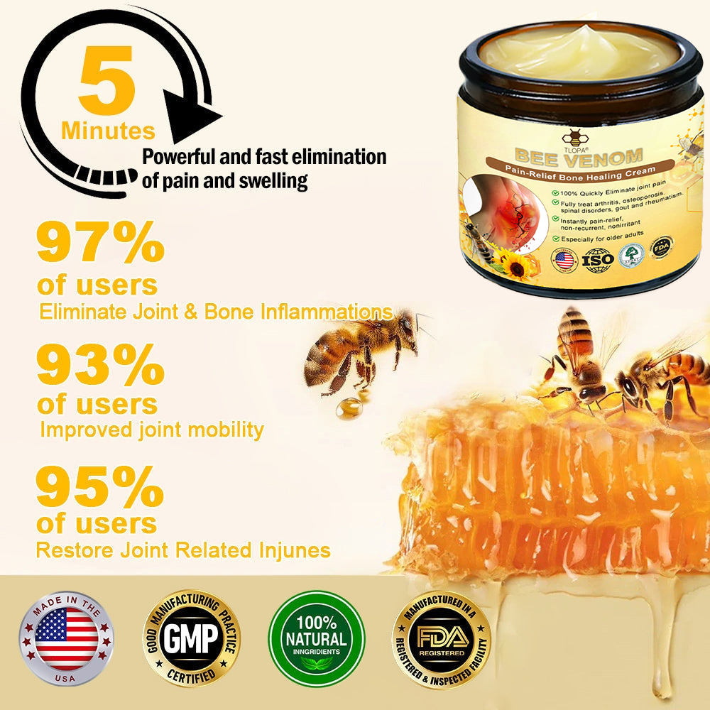 Official Store: TLOPA® Bee-Venom Pain-Relief Bone Healing Cream👨‍⚕️USA Osteopathic Medical Association (AAOS) Approved(Reducing joint swelling, pain, stiffness, redness, warmth, soreness, and joint fatigue)