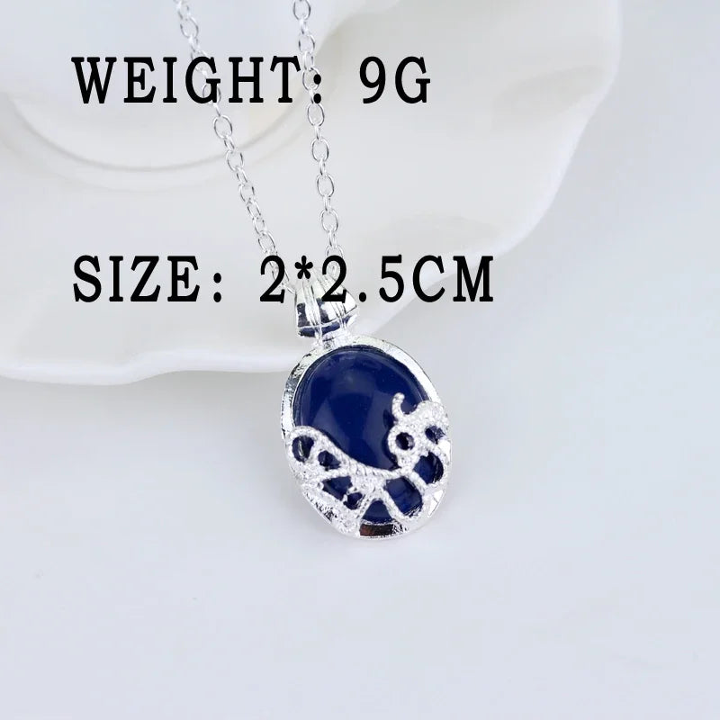 The Vampire Diaries Katherine Pierce Natural Blue Opal Pendant Necklace Top Grade Hollow Silver Plated Women Statement Necklace