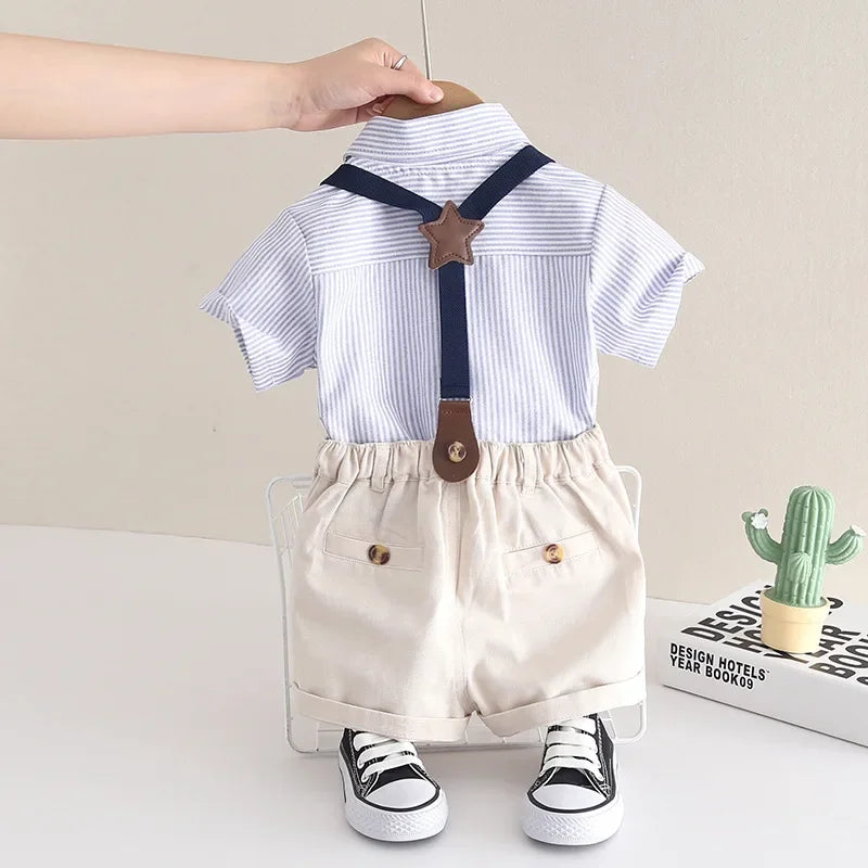 Boys Summer Suit Baby Boy Cotton Shirt Short Sleeve Shorts 2 Piece Set Children's Clothing 1-5 Years