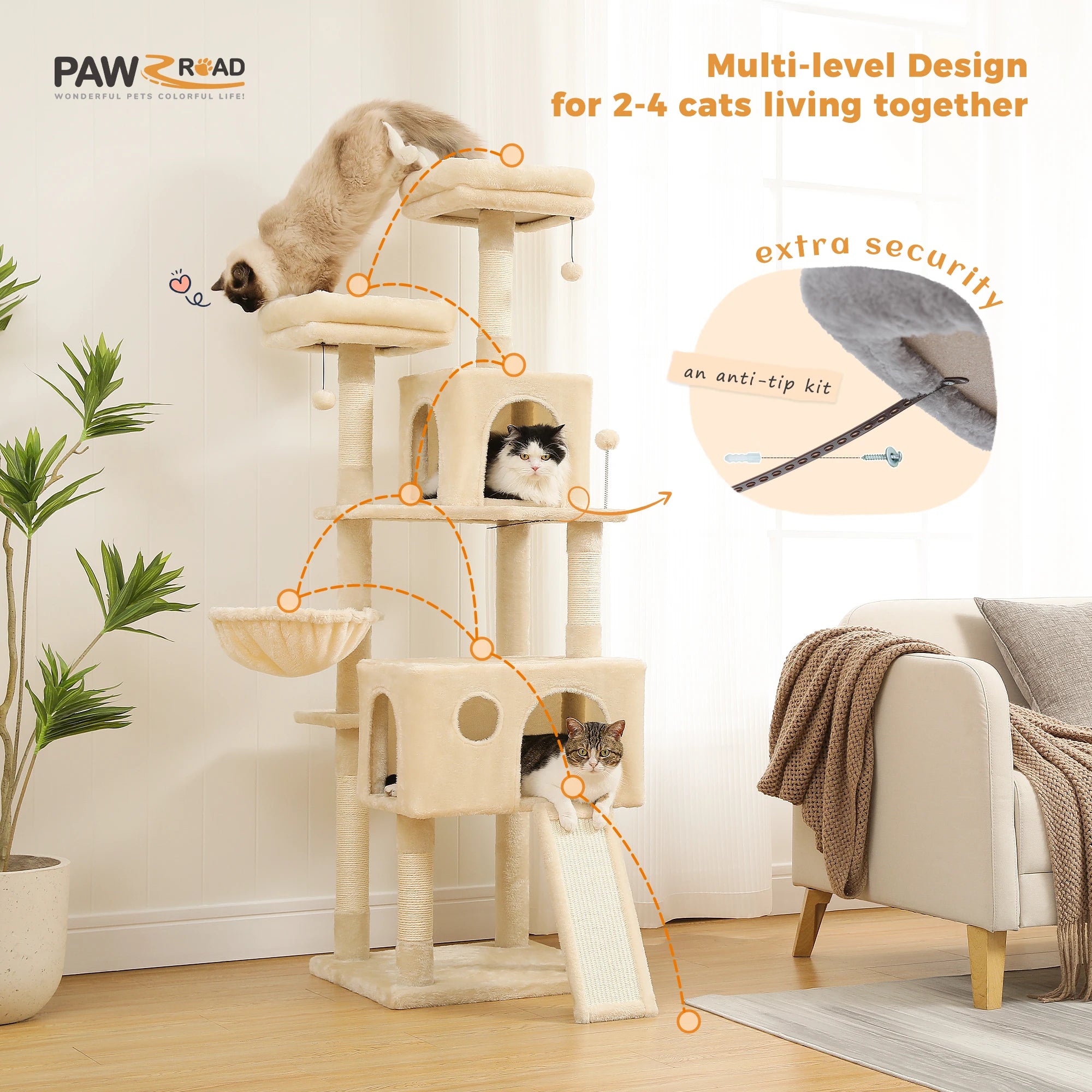 Multi-Level Cat Tree For Cats With Cozy Perches Stable Cat Climbing Frame Cat Scratch Board Toys Cat Furniture