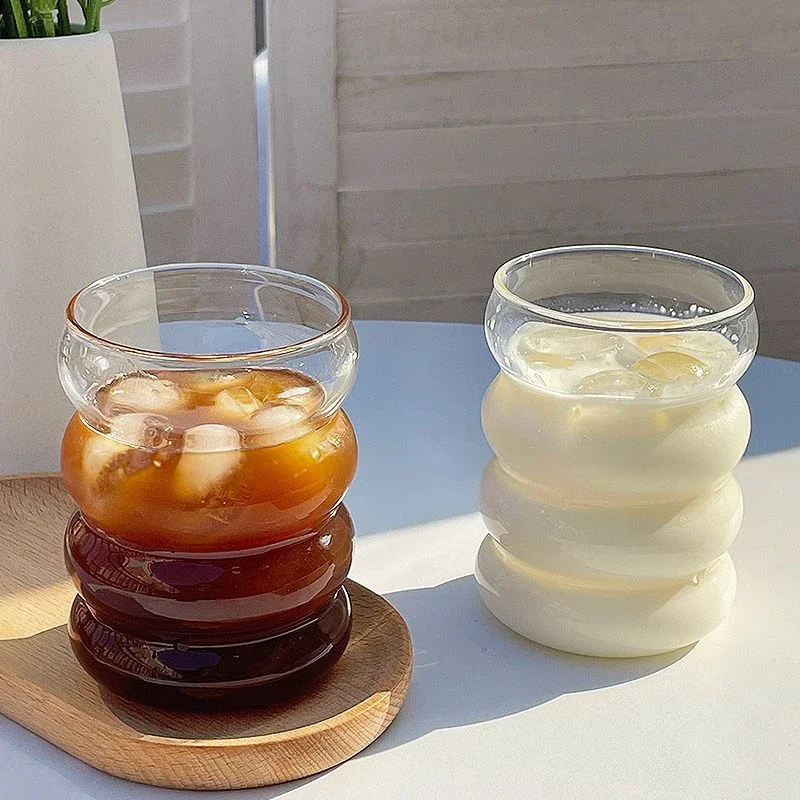 Glass Cup Household Corrugated Glass  Coffee Milk Cup Transparent Glasses Ice Juice Mug Tea Cup Drinkware Retro Home Decor
