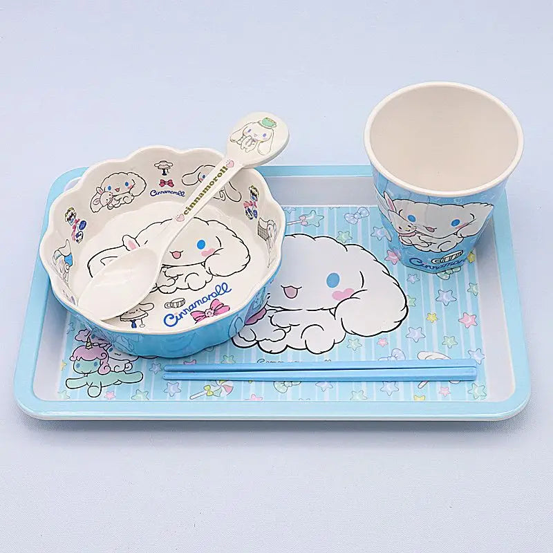 Cute Sanrio Tableware Cinnamoroll Kawaii Dormitory Student Cartoon Kitchen Set Bowl Plate Fruit Salad Storage Toys Girls