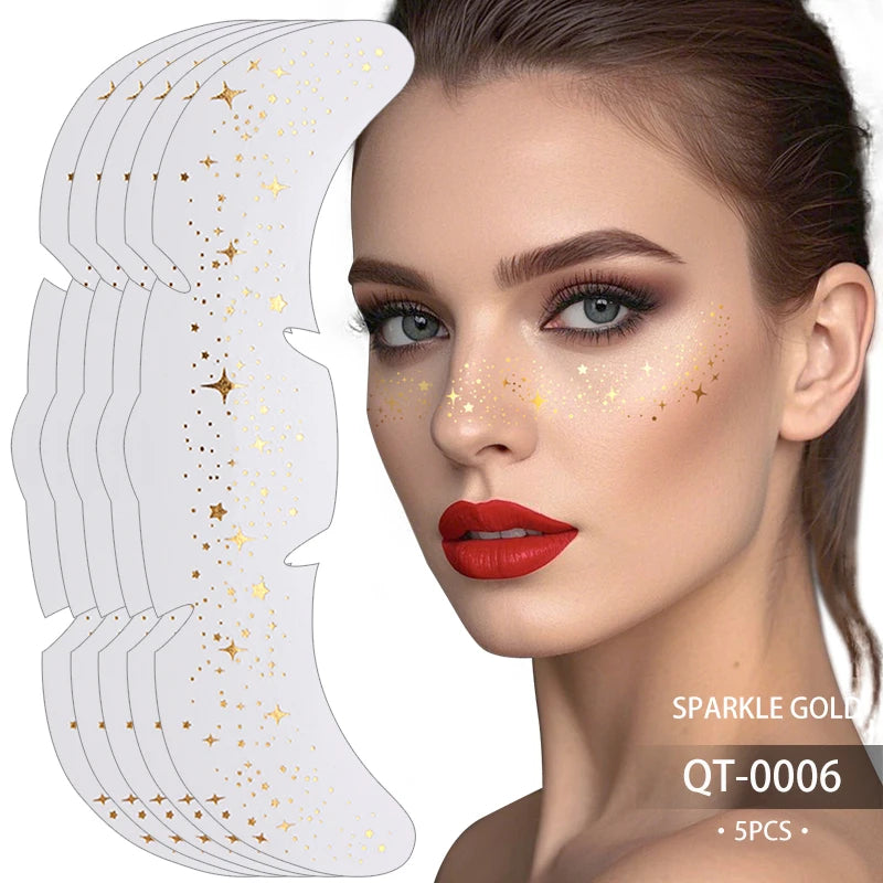 1/5pcs Glitter Skincare Freckles Face Tattoo Stickers Golden Silver Sparkle Freckle Speckle Makeup Patch For Women Face Makeup