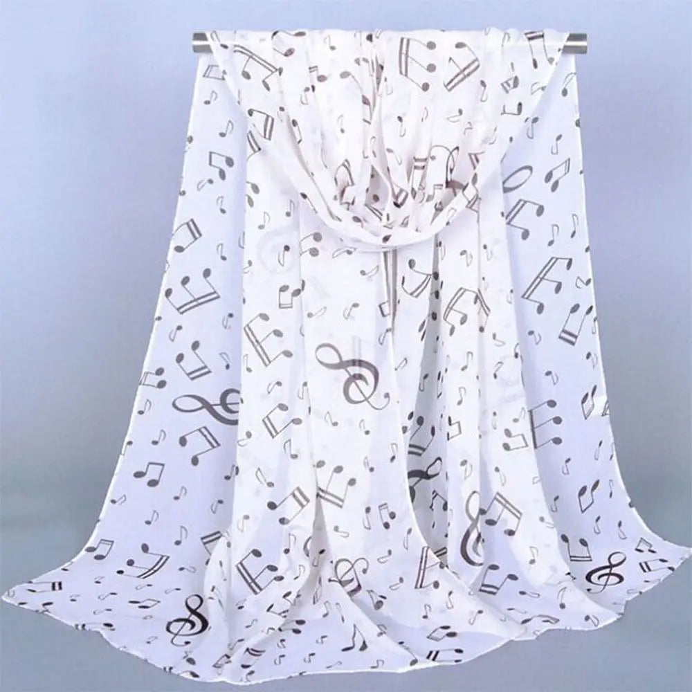 Fashion Trendy Ladies Gift Accessory Treble Clef Printed Sheet Muffler Shawl Music Note Printed Scarf Chiffon Silk Scarf