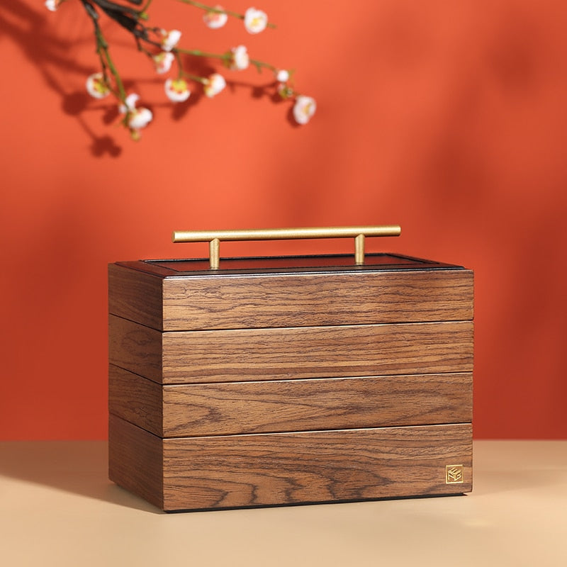 Large Wooden Jewelry Box With Handle 4Layers Earring Ring Necklace Jewellery Storage Case Organizer Casket