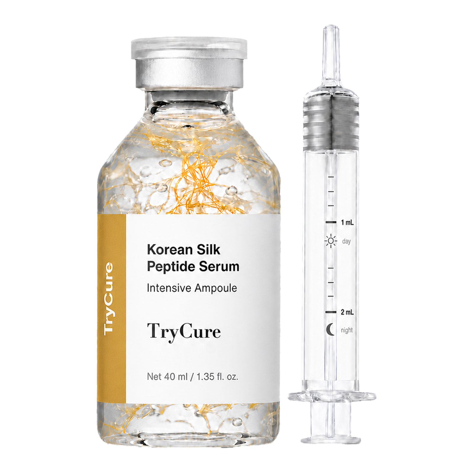 Trycure Korean Silk Peptide Ampoule, Korean Skincare Ampoule with Silk Peptide, EGF, 24K Gold & GHK-Cu, Improves Look of Elasticity & Radiance, Fast-Absorbing
