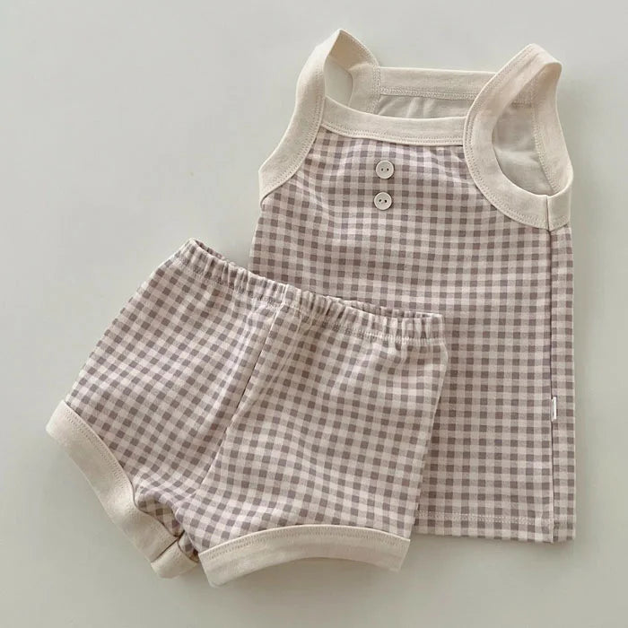 Boy Girl Summer Thin Cotton Vest + Shorts 2pcs Suit