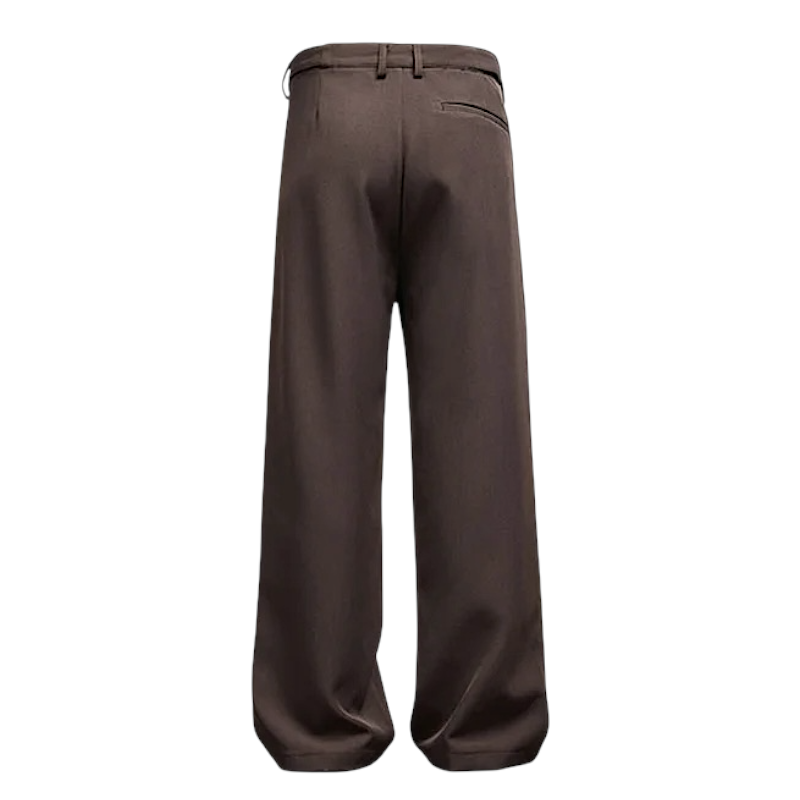 Pleated straight leg trousers with self belt