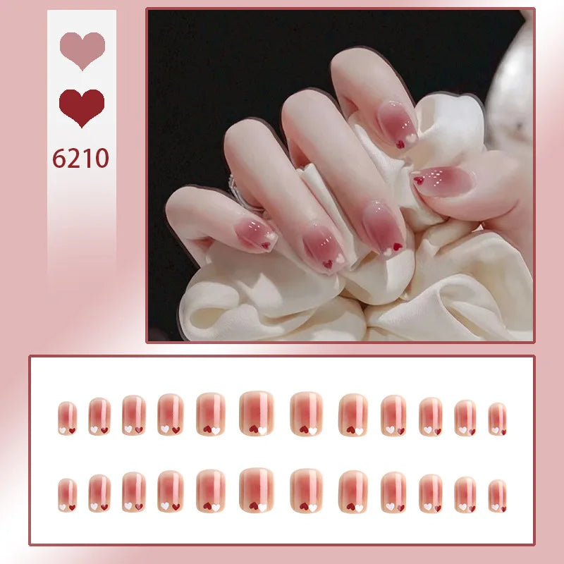 24Pcs/Box Cute Watermelon Women Girls Nail Art Fake Nails Acrylic Cute Kawaii Short  Square Jelly Press-On Nails Medium Summer