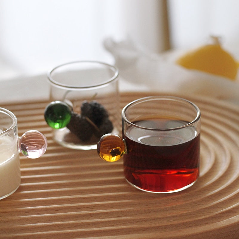 Espresso Cups small Cups Home Glass Ball Handle Coffee Cup Tea Water Cup Saucer  Steak Juice Bucket Table Decor