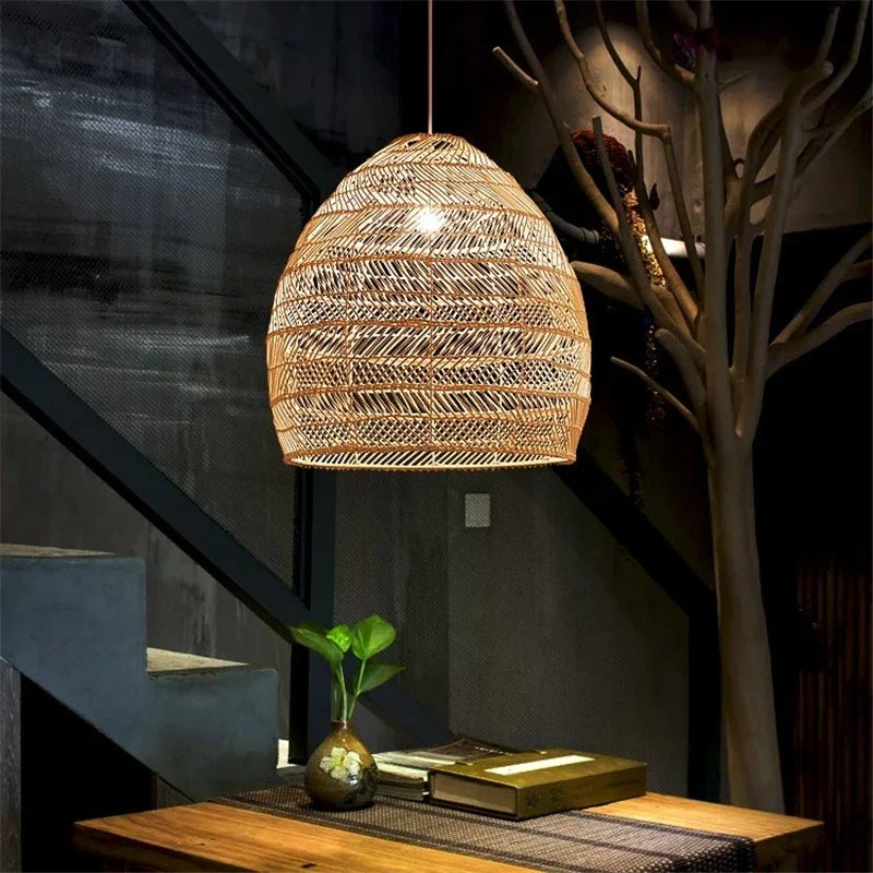 New Chinese Style Rattan Lamp Pendant Light Vintage Hanging Lamp E27 Living Room Dining Room Home Decor Cafe Restaurant Hanglamp