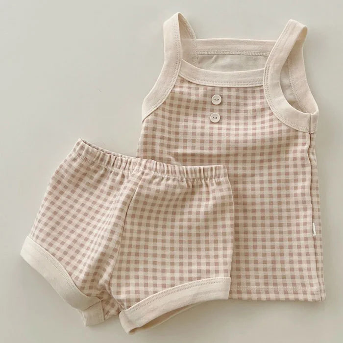 Boy Girl Summer Thin Cotton Vest + Shorts 2pcs Suit