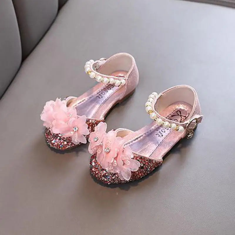 Fashion Children's Sandals 2024 Spring Summer Shining Flowers Sweet Girl Princess Shoes Dance Performance Kids Sandals J191