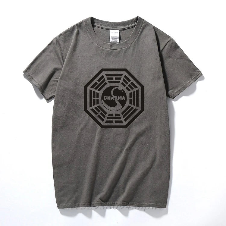 American TV Play Series LOST Dharma Initiative T-Shirt Fitness Cotton Short Sleeve Fans T Shirts Tops Tees Camisetas Masculinas