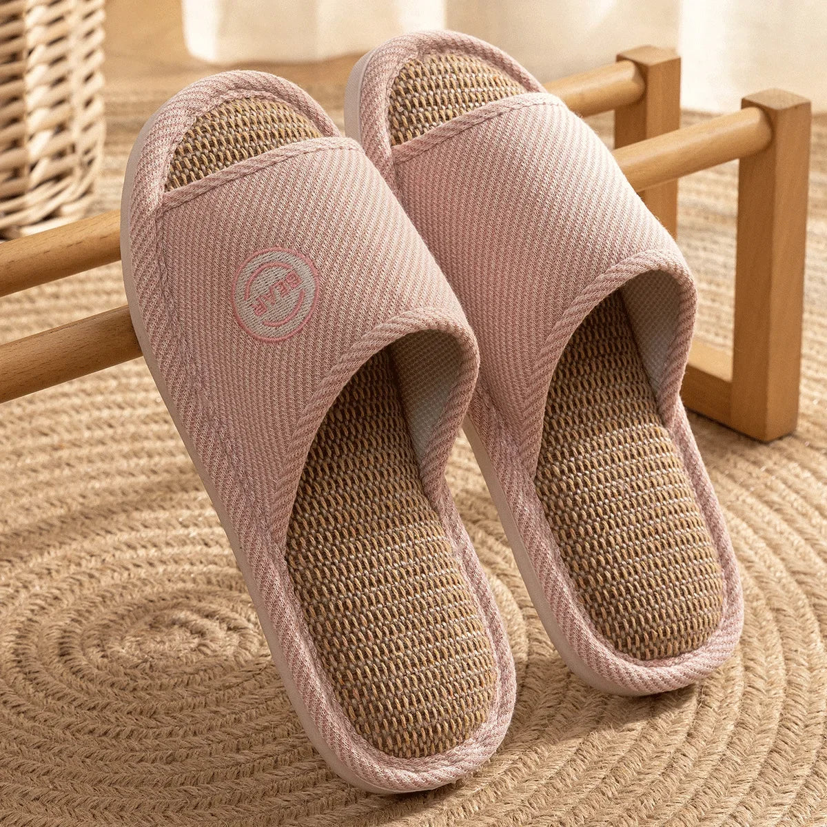 Linen Slippers Women Men Couples Home Non Slip Slides Breathable Shoes Casual House Bedroom Comfortable Cotton Hemp Flats