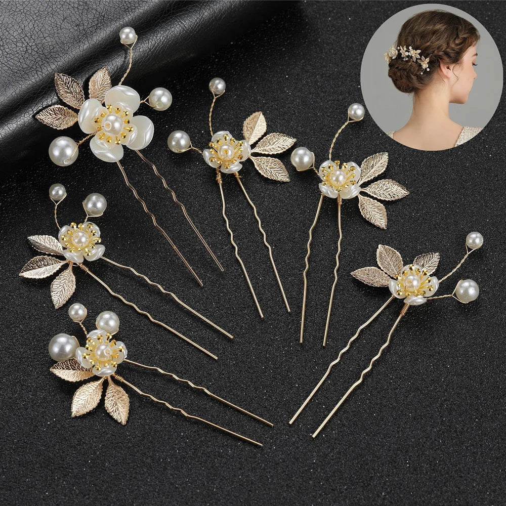 Pearl Flower Hairpin Side Comb Sets Wedding Hair Accessories Leaf Shaped Tiaras Bride Insert Hair Clip Jewelry Fashion Headwear