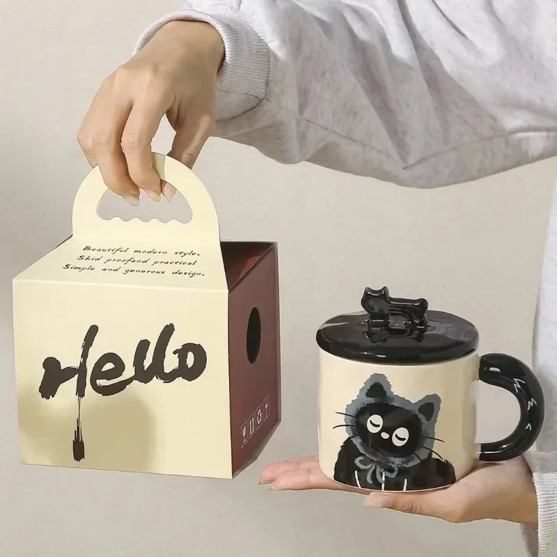 Couple Ceramic Water Cup Creative personality cat mug with lid cute ceramic coffee cup drinking water cup souvenir