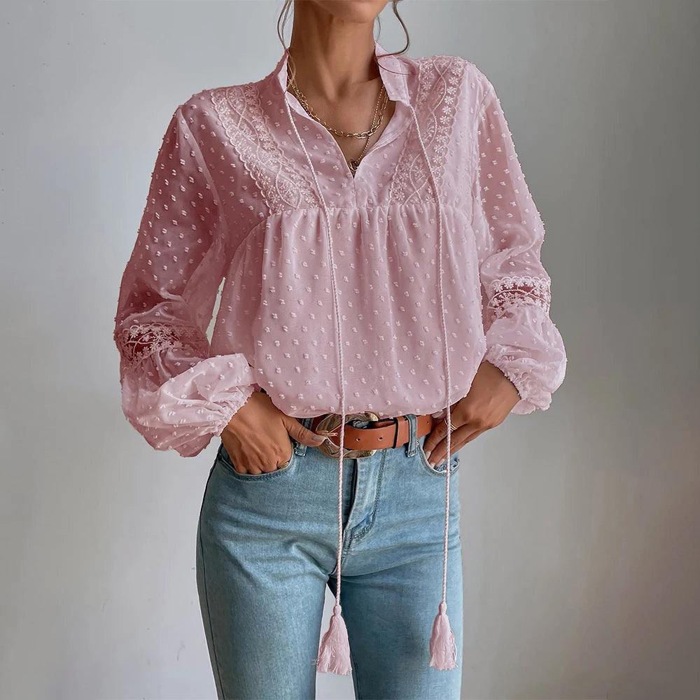 Solid Elegant Blouse for Women Clothing 2025 Korea Fashion  Long Sleeve Ladies Tunic Top Shirt Female Casual Loose Clothes