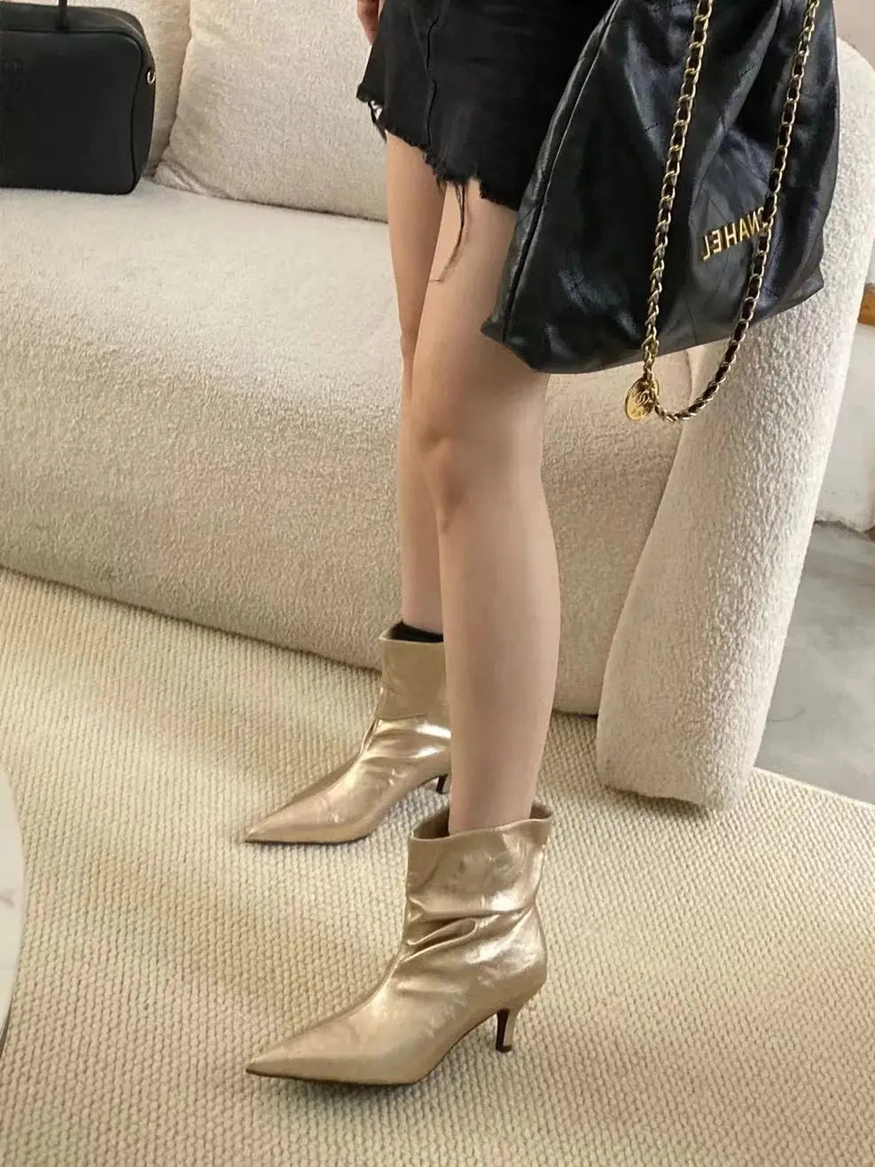 Fashion Women Ankle Boots Pointed Toe Sock Botas Thin Mid Heels Chelsea Boots Woman Elegant Party Pumps Size 35-39