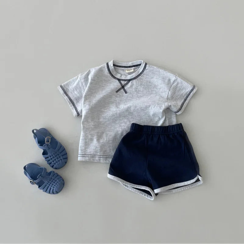 Cute Letter Embroidered T Shirt + Shorts 2pcs Suit Baby Cotton Outfits