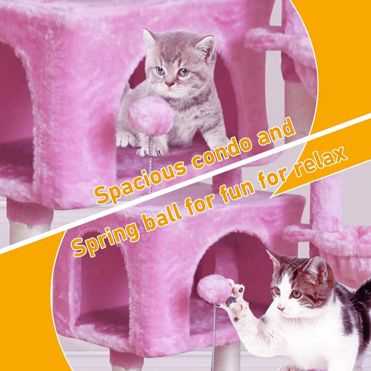 Cat Tree Tower Condo with Sisal Scratching Post, Indoor Cat Furniture with Hammock Perch