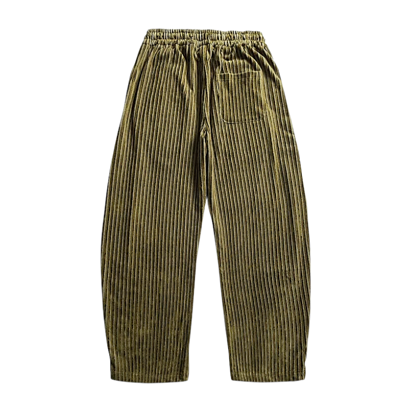 Wide wale striped corduroy with barrel leg