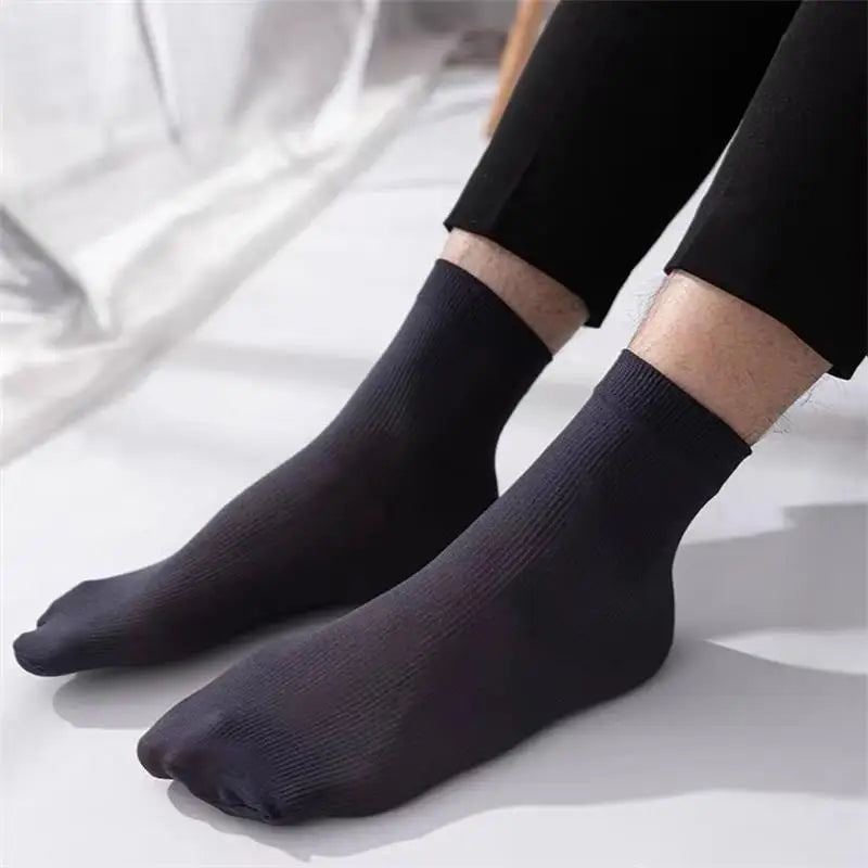 10pairs/Men's Socks Thin Ice Stockings Summer Breathable Casual Socks Solid Color Elastic Ice Silk Cool Mid-tube Business Socks