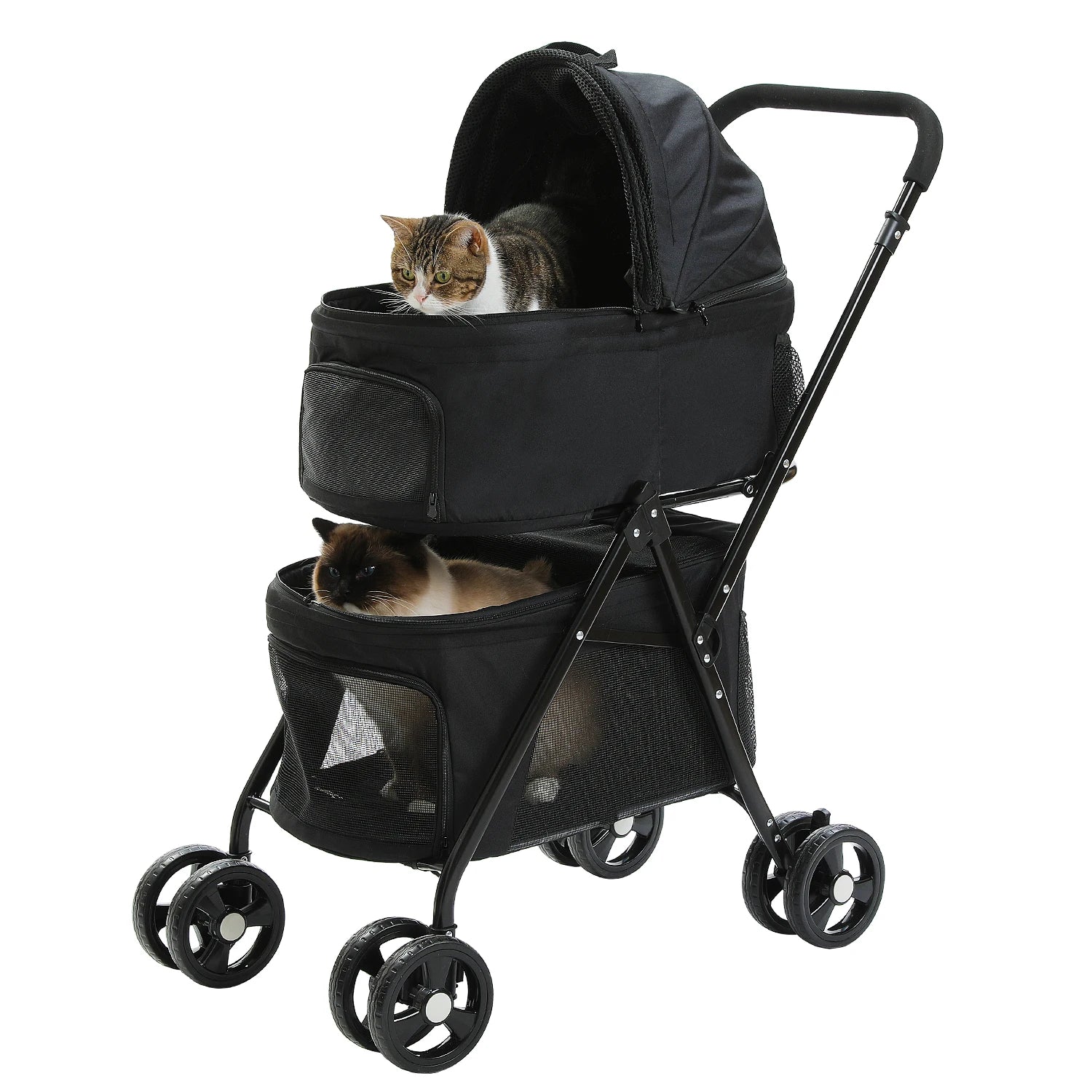 Pet Stroller 4-Wheel Foldable Dog Travel Stroller Pushchair Jogger with Storage Basket for Puppy Cat Pet Suplies Outdoor