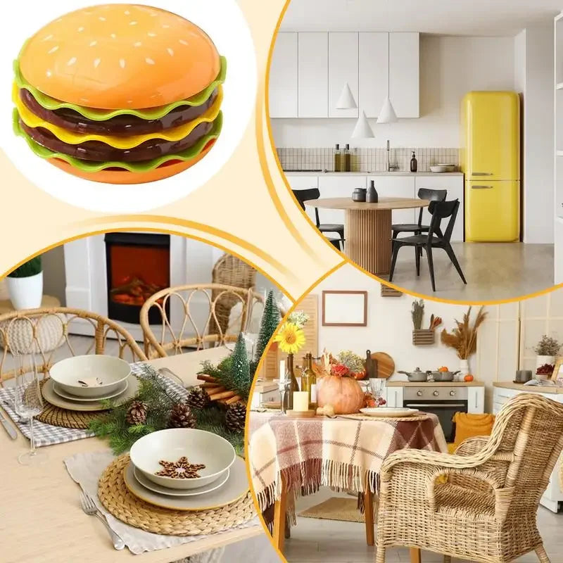 Stackable Hamburger Plate Set Mini Dinner Plate Funny Sauce Containers Seasoning Bowls Sauce Bowls Table Decor