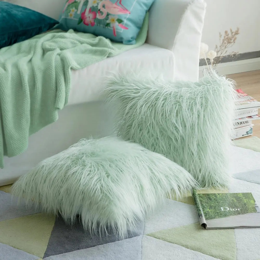 Artificial Wool Fur Sheepskin Cushion Cover Hairy Faux Plain Fluffy Soft Throw Pillowcase Washable Square Solid Pillow Case 45cm