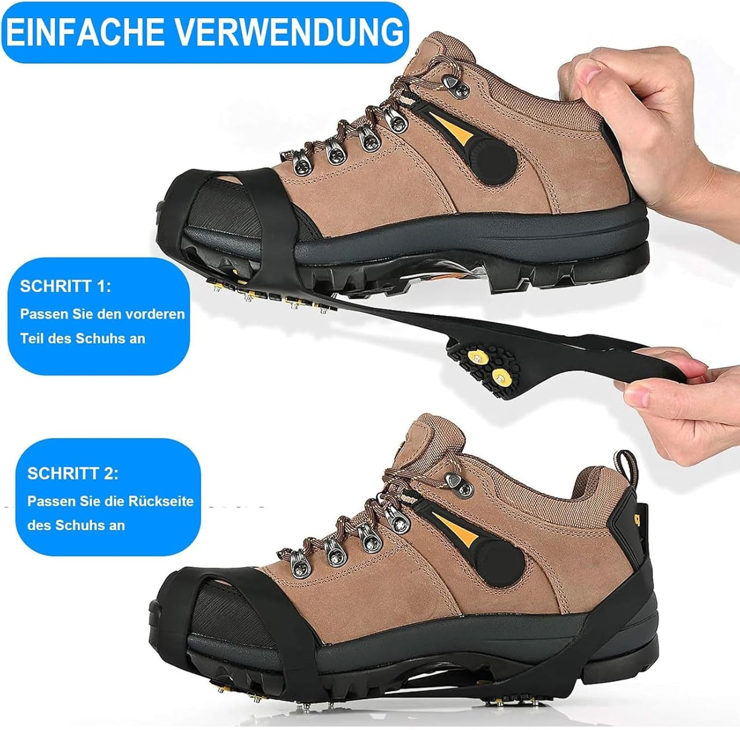 Spikes für Schuhe Winter mit 10 Anti Rutsch Spikes, 2026 Neu Schneeketten für Schuhe, Geeignet Zum Wandern, Wandern, Eisfischen, Schnee, EIS Usw. Winterliche Outdoor AktivitäTen