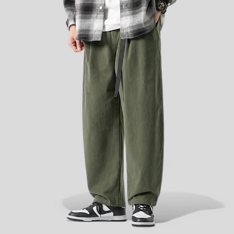 Web belt elastic waist pant with detachable pocket