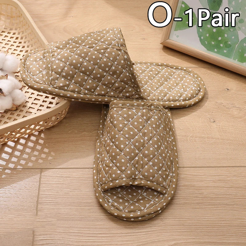 Women Indoor Cotton Slippers Japanese Floral Bedroom Carpet Slippers Soft Toe Sole Slippers Non-Slip Home Bedroom Slippers