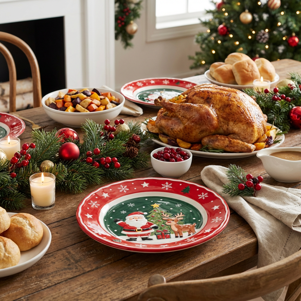 Santa & Reindeer Christmas Ceramic Plate