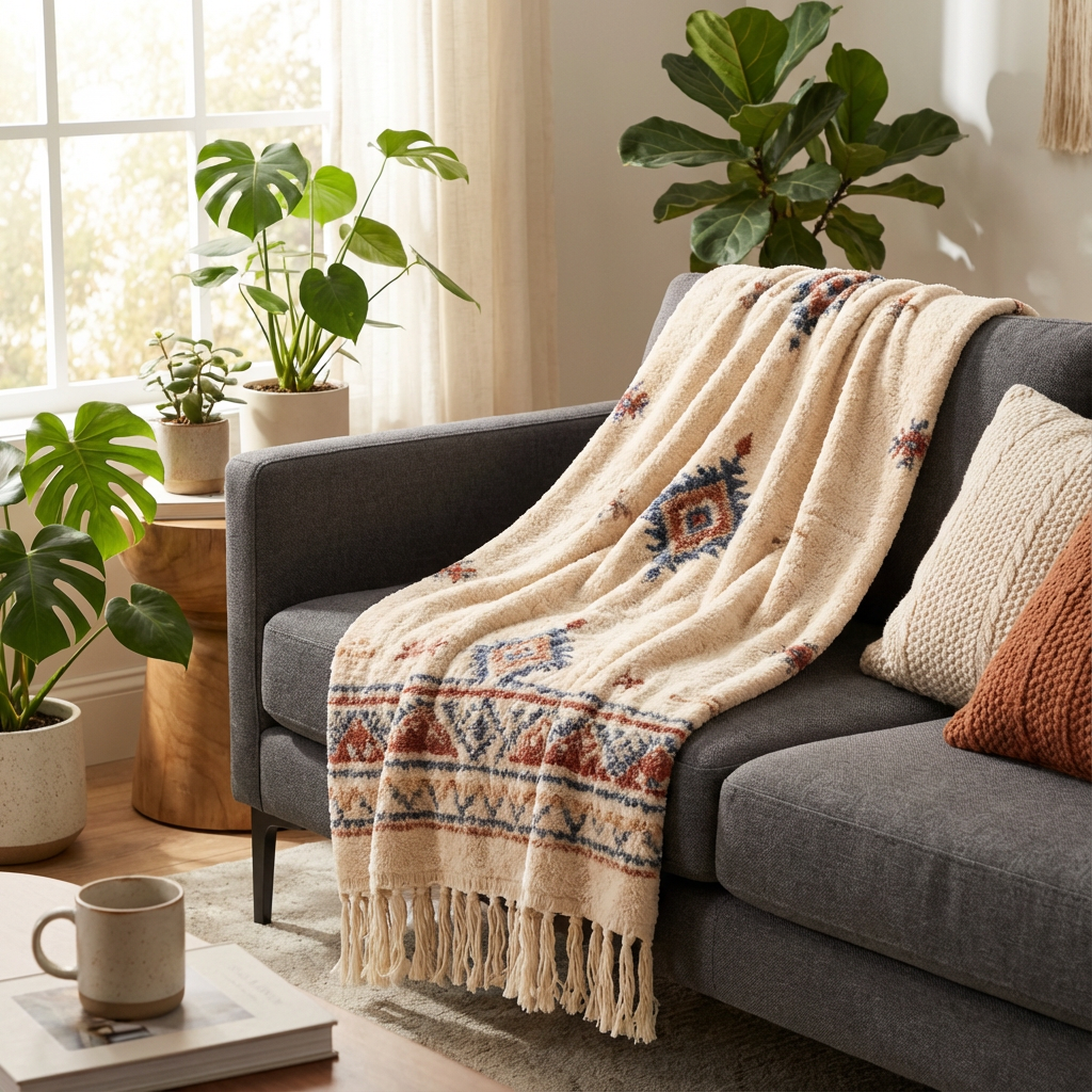 Boho Woven Fringe Throw Blanket