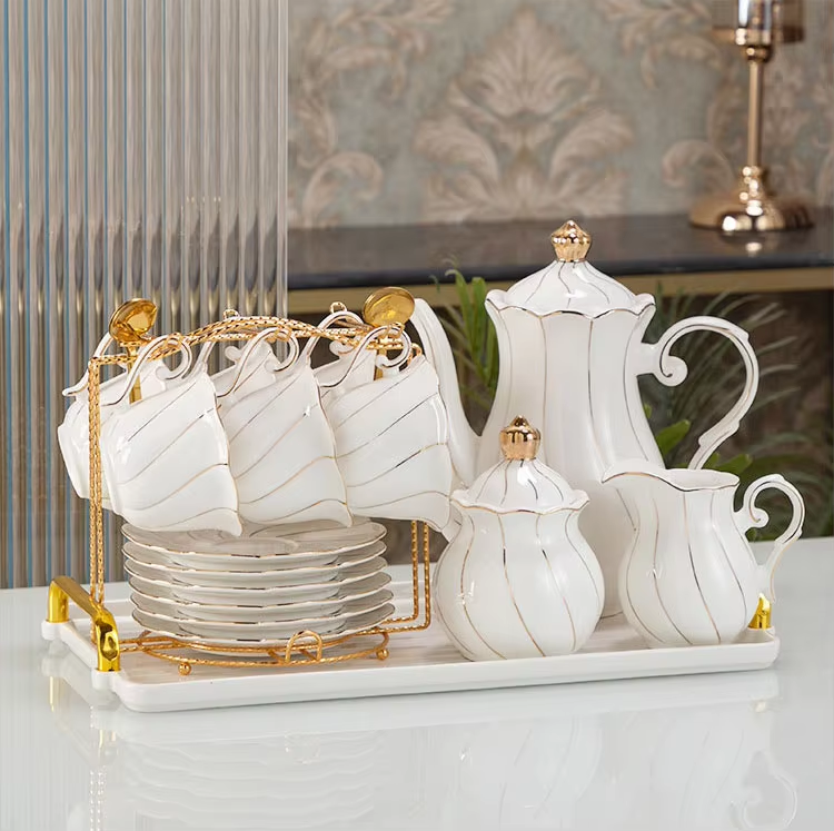 luxury ceramic fine porcelain royal  british tea cup set custom golden design coffee & tea set