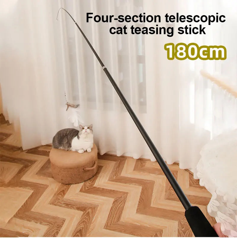 Four Section Telescopic Cat Stick 1.8m Super Long Carbon Fiber Fishing Rod Scratch Resistant Feather Cat Toy Pet Supplies