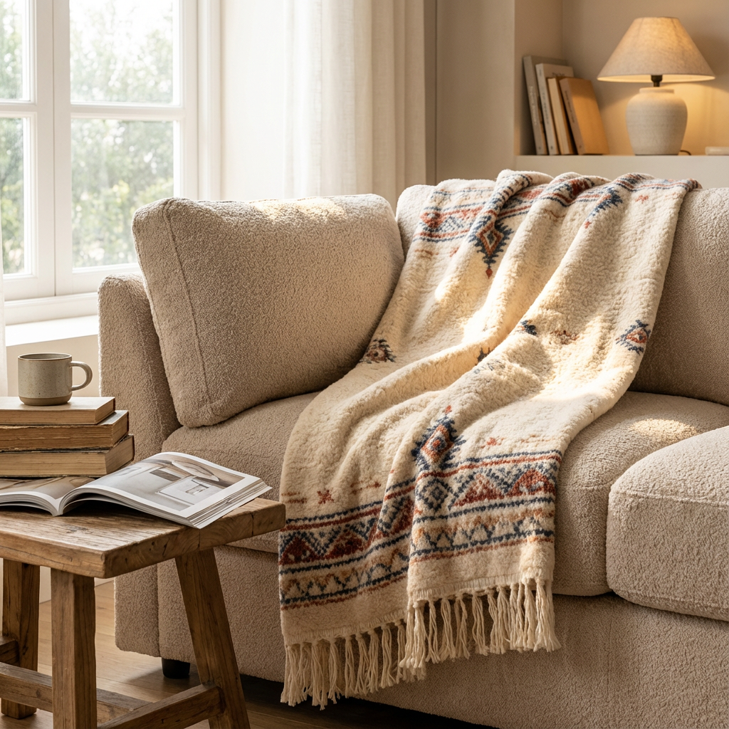 Boho Woven Fringe Throw Blanket