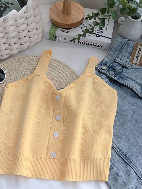 HELIAR Tops Women Crop Tops Summer Plain Button Up Cute Knitted Tops Tank Tops For Women 2022 New Fashion