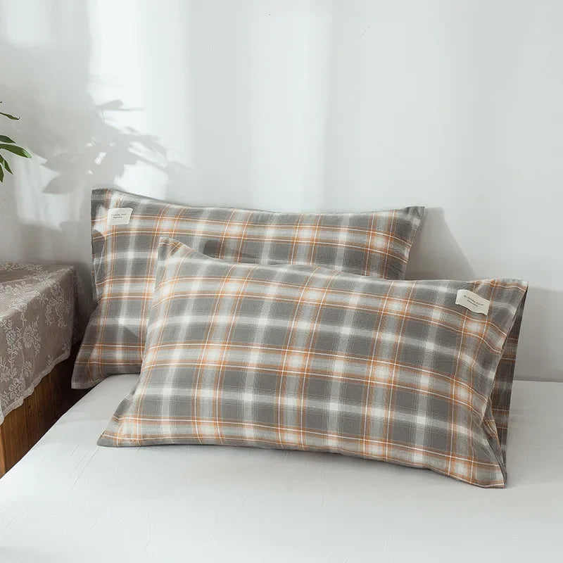 2 pcs Solid Color Plaid Printed Pillowcase Soft Cotton Throw Pillows Covers 30x50 40x60 48x74 Cushion Case For Bed Home Decor