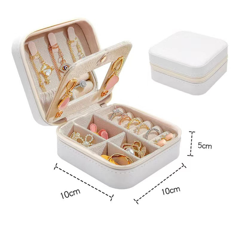 Portable Jewelry Storage Box Travel Organizer Jewelry Case Leather Storage Earrings Necklace Ring Jewelry Organizer Display