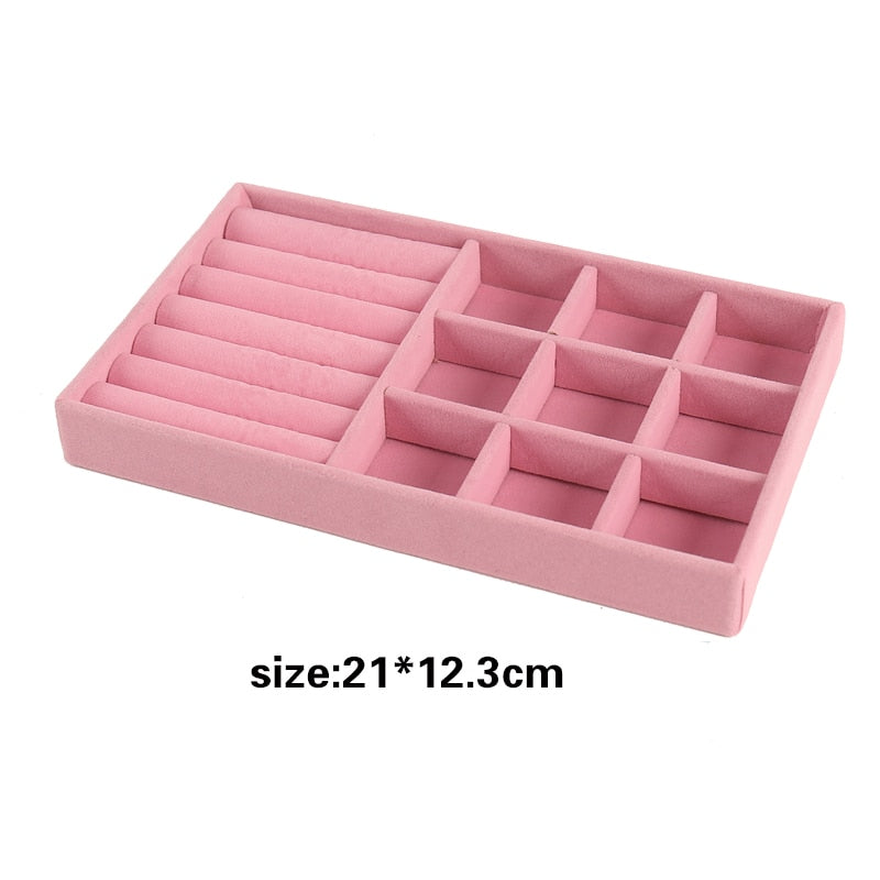 Hot Sales Fashion Portable Velvet Jewelry Ring Jewelry Display Organizer Box Tray Holder Earring Jewelry Storage Case Showcase