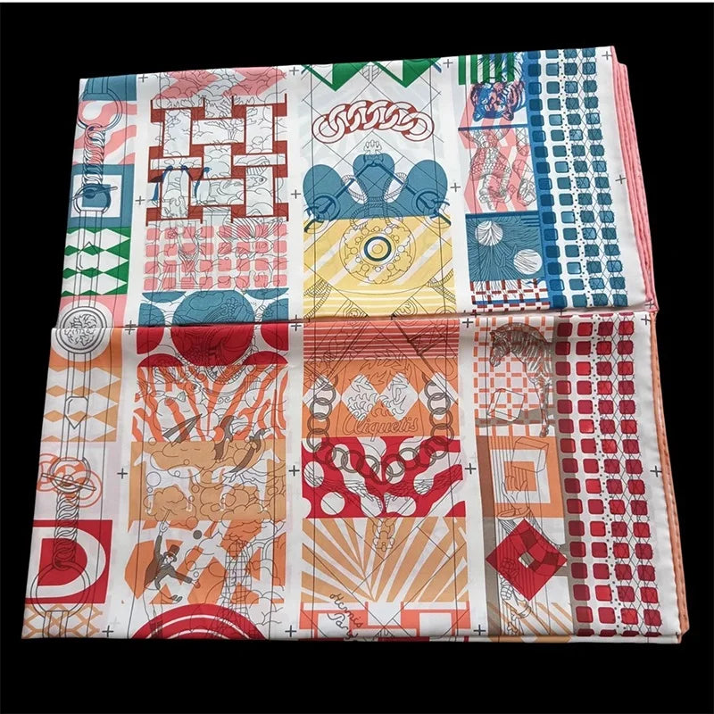 Large Square 100% Silk Scarf Shawl Geometric Print Womens Fashion Silk Scarves Neckerchief 35