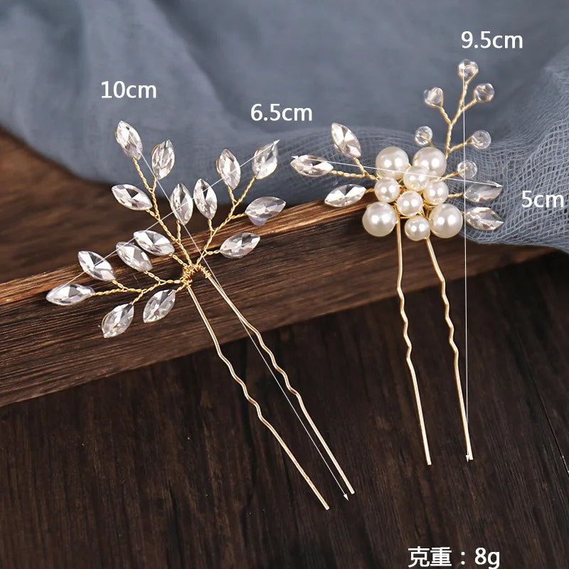 Pearl Flower Hairpin Side Comb Sets Wedding Hair Accessories Leaf Shaped Tiaras Bride Insert Hair Clip Jewelry Fashion Headwear